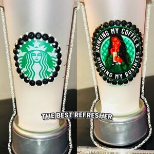Starbucks Frosted Tumbler with Black and Green Accents